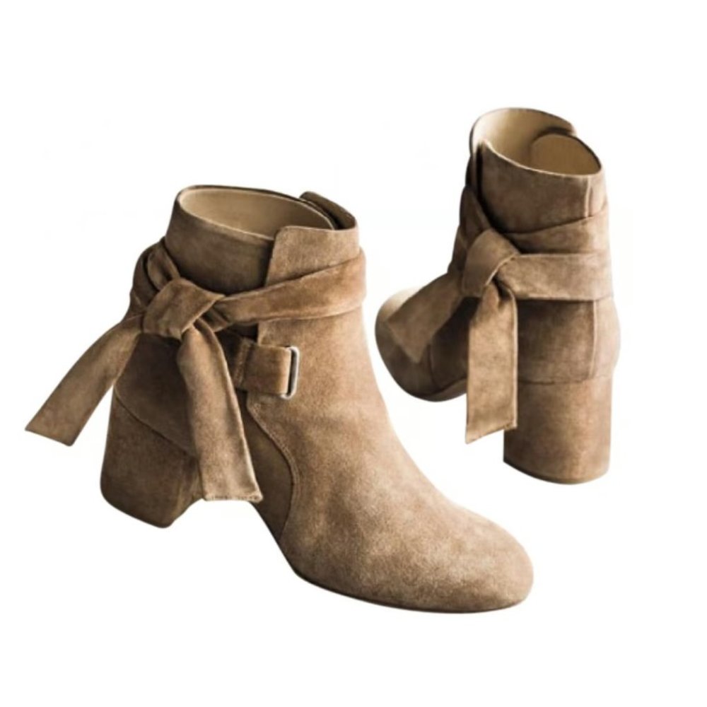 Rag and Bone Dalia Ankle Wrap Boots Booties Camel/Tan Suede Size 38 IT US 8
